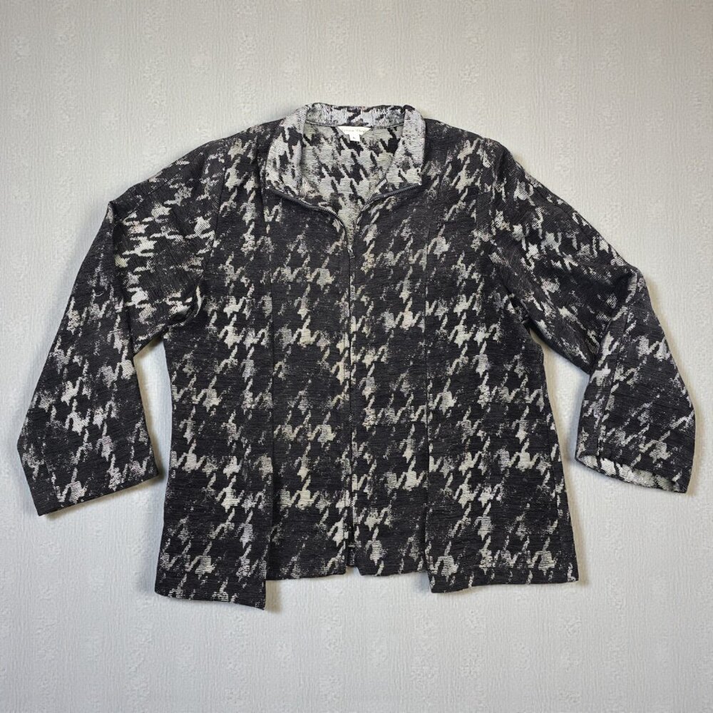 Houndstooth Knit Jacket Large Zip Cardigan Blazer
